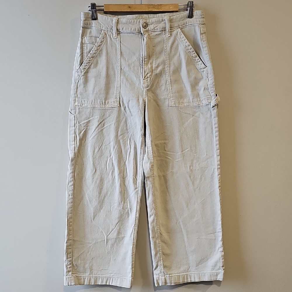 American Eagle Outfitters light beige straight-leg utility jeans